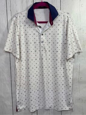Greyson Mens White Printed Polo Shirt Size M Performance Stretch Golf Preppy